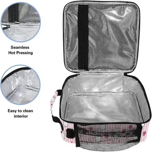 Miniatura 3 de MNSRUU Bolsas de almuerzo para niños y niñas, Doodle Kawaii Conejo, reutilizable, aislada, kit de bolsa térmica para comidas, bolsa organizadora