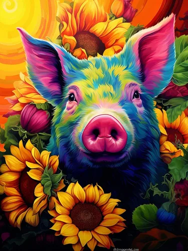 Yomiie Kits de arte de diamantes 5D para adultos, pintura de diamante de cerdo, girasol, animales, bricolaje, kit de taladro redondo completo,