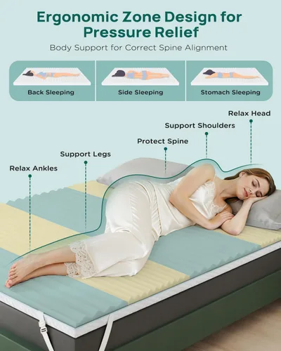 Miniatura 4 de Releep Cubrecolchón firme de 3 pulgadas tamaño matrimonial XL, cubrecolchón de espuma viscoelástica con opciones suaves y firmes para aliviar