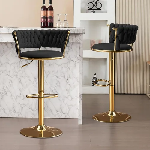 Miniatura 16 de Velvet Bar Stools Set of 1, Swivel Counter Height Barstools with Woven Backrest, Adjustable Height Bar Stools for Kitchen Island, Home Bar, Pub