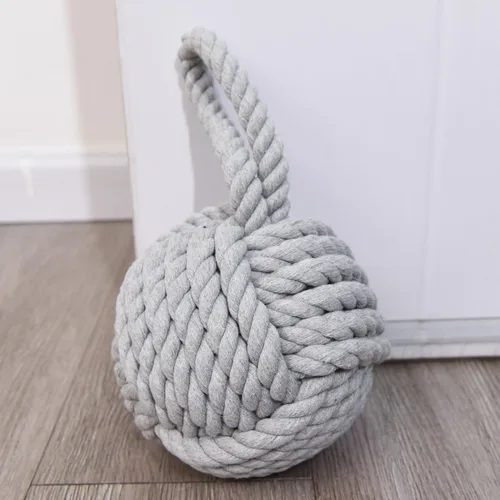 Miniatura 3 de Pomeat Tope de puerta decorativo náutico con base pesada de cuerda, tope de puerta resistente para cuña de ventana del hogar, 6 pulgadas (gris)