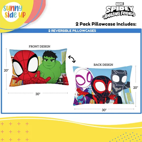 Miniatura 3 de Sunny Side Up Marvel Spidey & His Amazing Friends - Juego de 2 fundas de almohada reversibles, fundas de almohada de doble cara con Spiderman, araña