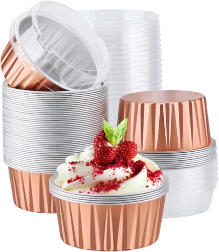 Miniatura 19 de EUSOAR Forros para cupcakes con tapas, 30 piezas desechables de papel de aluminio de 5 onzas, moldes para hornear cupcakes, envases de postre