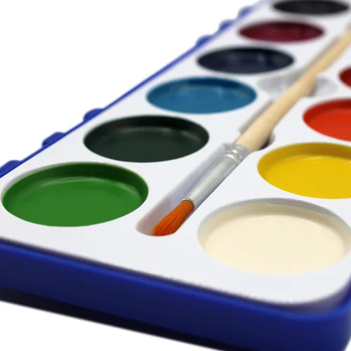 Miniatura 2 de Juego de pintura de acuarela de 12 colores con pinceles de madera, lavable y no tóxico, ideal para niños, estudiantes y actividades en el aula