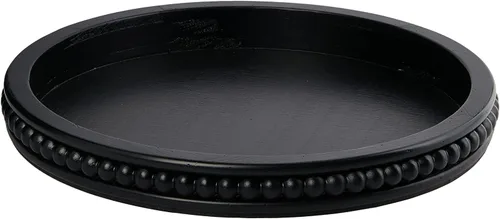 Creative Co-Op Bandeja redonda decorativa de madera con borde de clavo, color negro