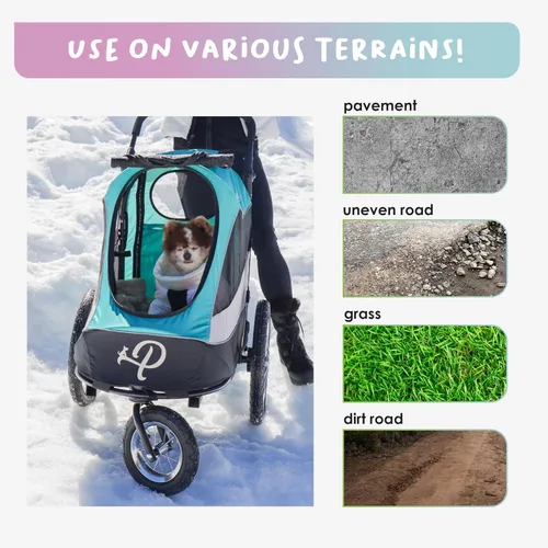 Miniatura 5 de PETIQUE Trailblazer - Carrito para perros para mascotas de tamaño mediano, cochecito ventilado para gatos y perros, turquesa