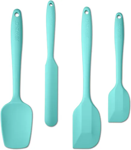 Juego de 4 espátulas de silicona, espátulas de goma flexibles resistentes al calor y antiarañazos para hornear y cocinar con núcleo de acero