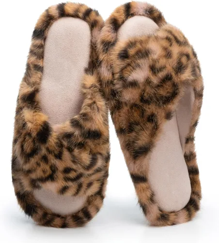 Miniatura 7 de Pantuflas mullidas para mujer, con banda cruzada, zapatos de casa para mujer, espuma viscoelástica, puntera abierta, silenciosas
