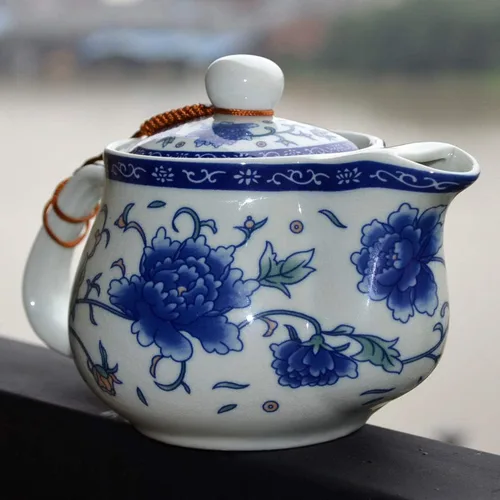 Miniatura 5 de Tetera 16.9 fl oz Azul Blanco Peonía Flor Porcelana Hervidor Inoxidable Infusor (Mudán Flor 16.9 fl oz)