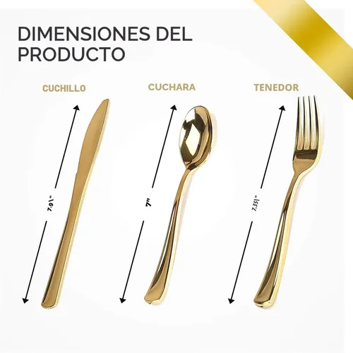 Miniatura 5 de Juego de cubiertos de plástico dorado (paquete de 160 unidades) cubiertos desechables, 80 tenedores dorados, 40 cuchillos dorados, 40 cucharas