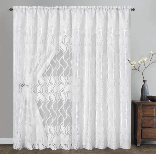 Miniatura 5 de GOHD Light Grace. Panel de cortina de gasa jacquard con cenefa doble adjunta y respaldo de tafetán. Juego de 2 piezas. Cada pieza de 54 pulgadas