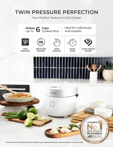 Miniatura 2 de CUCKOO CRP-MHTR0309F Arrocera de calentamiento por inducción de presión doble de 3 tazas (sin cocinar) 11 opciones de menú: alta/sin presión