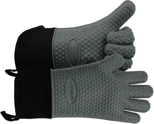 Miniatura 16 de GEEKHOM Guantes de Barbacoa Resistentes al Calor Manoplas de Horno - Guantes de Silicona para Parrilla con Protección de Brazo de 13.7" - Agarrador