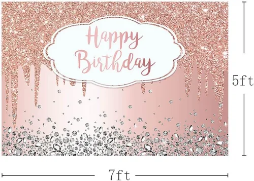 Miniatura 3 de AIBIIN Fondo rosa de 7 x 5 pies para fiesta de cumpleaños de niña, fondo de fotografía con purpurina, fondo de cristal de diamante, decoración