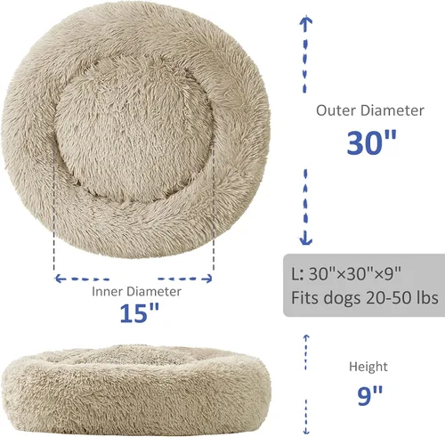 Miniatura 4 de ANWA - Cama redonda para perro mediano, lavable, cama tipo dona para perro grande, cómoda, acogedora y relajante Beige