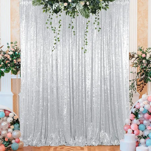 Miniatura 30 de ShinyBeauty Cortinas de Lentejuelas 2 Paneles 2ftx8ft Wine Telón de Fondo con Brillantina para Videos de YouTube Cortinas de Lentejuelas Borgoña