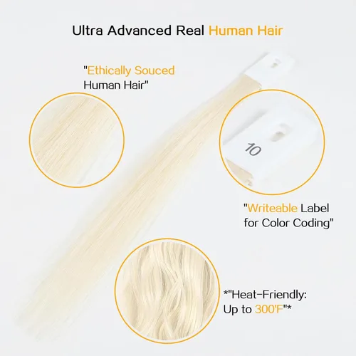 Miniatura 2 de Muestras de cabello para prueba de color, nivel de tono 10 rubio más claro 60, anillos de muestra de cabello humano Remy natural real, 30 hebras por