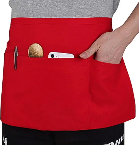 Miniatura 2 de TOPTIE Paquete de 2 delantales de cintura para camarero y servidor bistró con 3 bolsillos, medios delantales para restaurante y cocina, 24 pulgadas