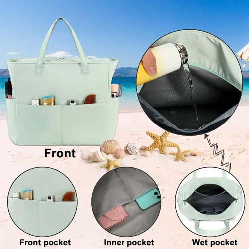 Miniatura 5 de Bluboon - Bolsa de playa impermeable para mujer, extra grande, con compartimento húmedo, para llevar de fin de semana, bolsa de piscina para viajes