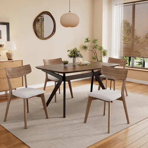 Miniatura 2 de Dining Chairs Set of 2, Mid Century Modern Dining Chairs with Curved Backrest and Wood Legs, Walnut Finished Frame Upholstered Dining Room Chairs