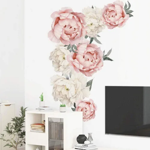 Miniatura 4 de Horoper Pegatinas de pared florales de peonía, calcomanías de flores de pared familiar, calcomanías de flores de peonía, carteles de pared florales