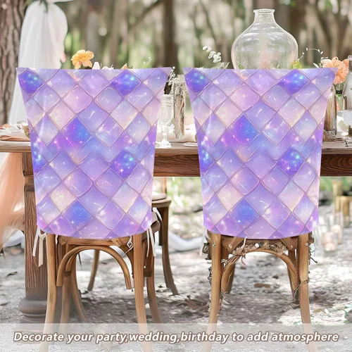 Miniatura 6 de Juego de 6 fundas decorativas para sillas de comedor con diseño de escamas de dragón morado, para reuniones familiares, fundas de asiento extraíbles