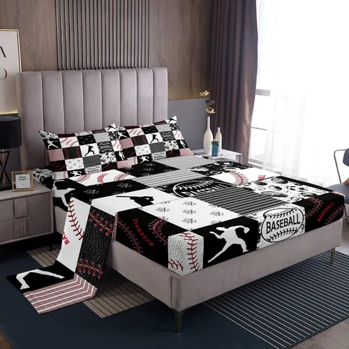 Miniatura 24 de Erosebridal Juego de sábanas de béisbol para niños, tamaño individual, sábanas de llama azul y roja para adolescentes, juego de ropa de cama