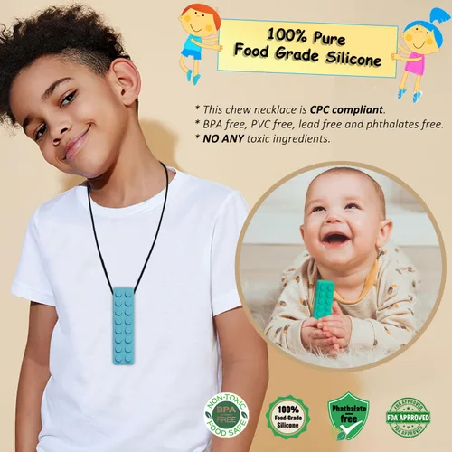 Miniatura 5 de Collares masticables para niños sensoriales, paquete de 7 collares masticables juguetes sensoriales para niños con autismo, ansiedad, TDAH, SPD