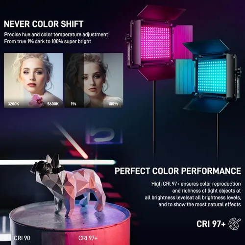 Miniatura 3 de GVM - Luz de video LED RGB con control Bluetooth, kit de iluminación de estudio de fotografía de 60 W con soportes, 2 paquetes de luz LED 880RS