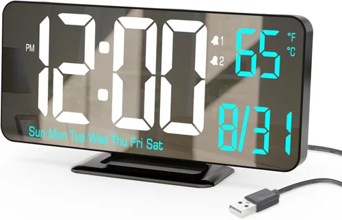 Miniatura 9 de KOSUMOSU Reloj de Escritorio 6.7 pulgadas Reloj Despertador Digital Negro con Alarma Dual, Atenuación, Fecha, Día de la Semana, Temperatura, 12h