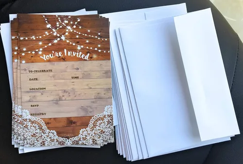 Miniatura 6 de 25 invitaciones rústicas y 25 sobres para bodas, despedidas de soltera, cumpleaños, compromisos, despedidas de soltera. Este estilo rústico