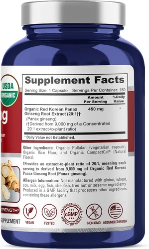 Miniatura 2 de NusaPure Cápsulas de ginseng panax coreano rojo, 450 mg, 180 cápsulas vegetales (sin OMG, USDA, veganas)