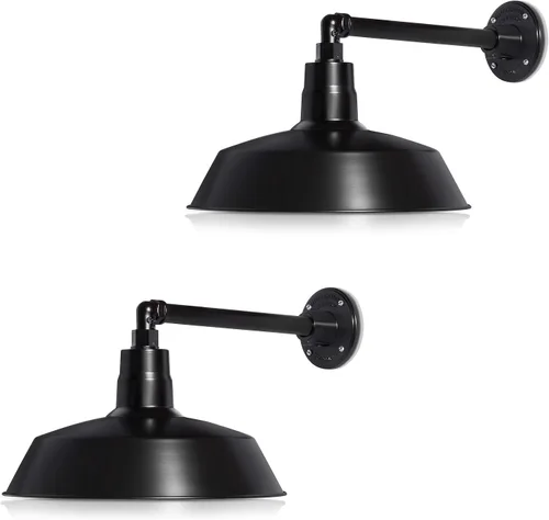 Miniatura 9 de 14 pulgadas. RLM Warehouse - Pantalla con brazo de cuello de cisne y bombilla Led A19 5000K de 9W Galvanizado (paquete de 2)