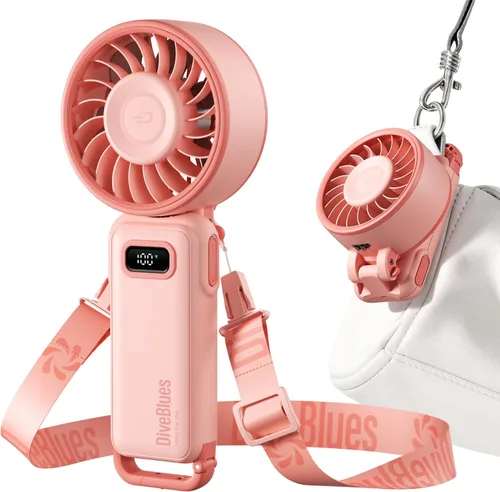 Miniatura 12 de Diveblues Ventilador turbo portátil, ventilador de mano de 100 velocidades con fuerte flujo de aire, ventilador personal plegable 4 en 1 para Paseo