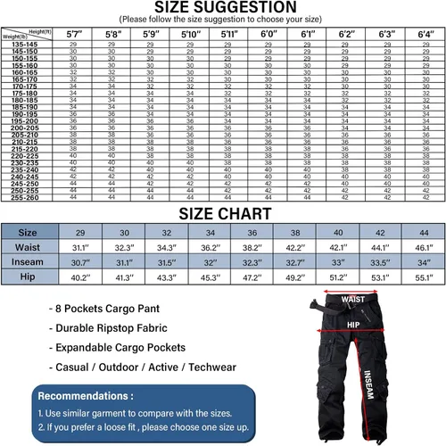 Miniatura 7 de BDU - Pantalones militares casuales para hombre, tácticos de combate militar salvaje ACU Rip Stop Camo Cargo pantalones de trabajo con 8 bolsillos