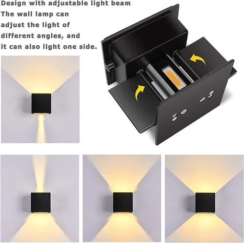 Miniatura 3 de Aplique de Pared de Aluminio Impermeable LED, 100-277V 3000K Aplique de Pared Cuadrado al Aire Libre Luz Cálida 2 LEDs Luz de Pared Exterior Negra