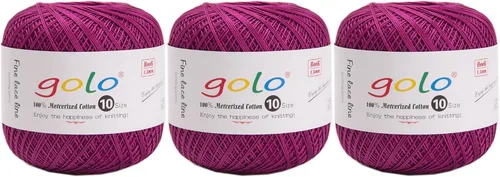 Miniatura 18 de Golo - Bolas de hilo para crochet de algodón tamaño 10, color algodón para crochet D-Fresa D078-fresa