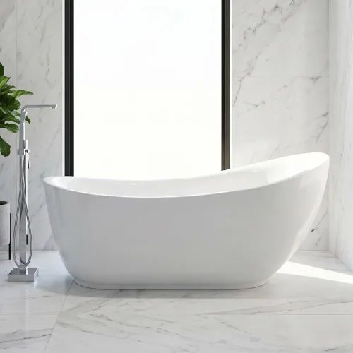 Miniatura 2 de ANZZI Bañera independiente de 71 pulgadas de acrílico con fondo plano para remojo de la serie Talyah blanca brillante, diseño contemporáneo de una