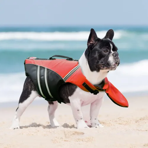 Miniatura 5 de Mklhgty Chaleco salvavidas para perros, chaleco salvavidas reflectante para perro con cuello extraíble, alta flotabilidad para nadar y navegar, Rojo