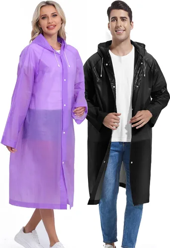 Miniatura 123 de 2 abrigos de lluvia de Borogo para adultos, chaquetas de lluvia reutilizables para hombres y mujeres