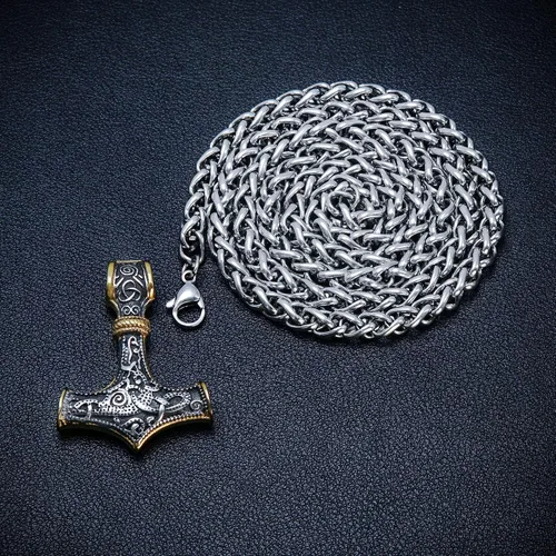 Miniatura 4 de BAVIPOWER Colgante de oro de 18 quilates Mjolnir nórdico vikingo martillo de Thors para hombres y mujeres acero inoxidable 316L joyería escandinava