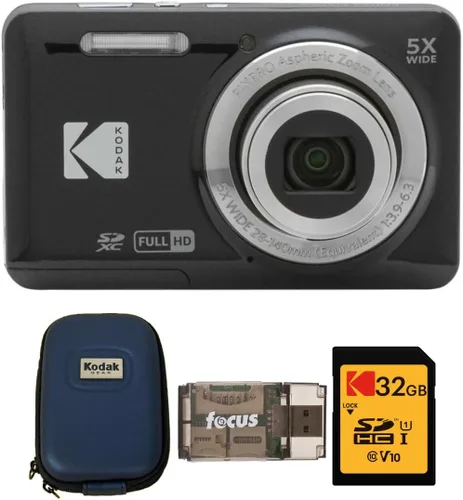 Kodak PIXPRO Friendly Zoom FZ55 - Cámara digital (negro) con estuche para cámara, tarjeta de memoria SDHC UHS-I U1 de 32 GB clase 10 y lector de