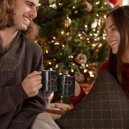 Miniatura 4 de Tazas de café de cerámica personalizadas corazón dorado, nombre personalizado y est. para parejas, conjunto de dos, cumpleaños, aniversario, regalo