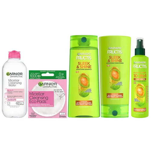 Miniatura 13 de Garnier Fructis Sleek & Shine Champú (22 onzas líquidas) + Acondicionador (21 onzas líquidas) Set para cabello encrespado y seco, Queratina vegetal