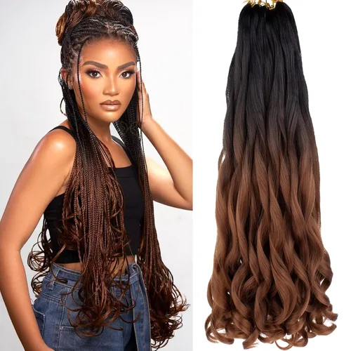 Miniatura 58 de COOKOO 9 paquetes de cabello rizado francés trenzado de 18 pulgadas, suave y flexible, cabello trenzado de alta calidad, rizos franceses, extensión