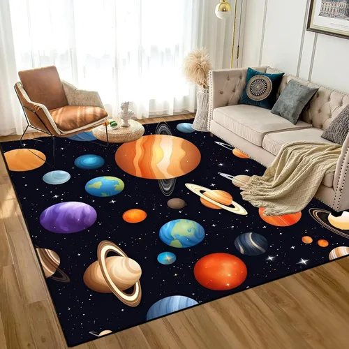 Miniatura 18 de Alfombra de galaxia de 2 x 3 pies, alfombra espacial para niños y niñas, dormitorio, sala de estar, océano, transbordador, barco, alfombra de noche