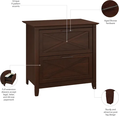 Miniatura 5 de Bush Furniture Key West – Archivador lateral con 2 cajones, color cereza