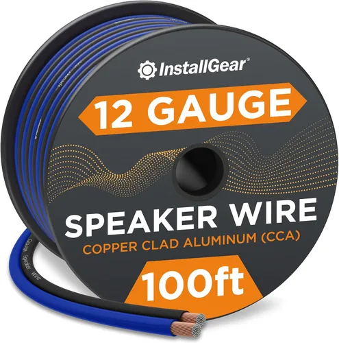 InstallGear Cable de altavoz de calibre 12 (100 pies - azul/negro) - Cable de altavoz para automóvil y hogar para estéreos, teatro, radio, uso al
