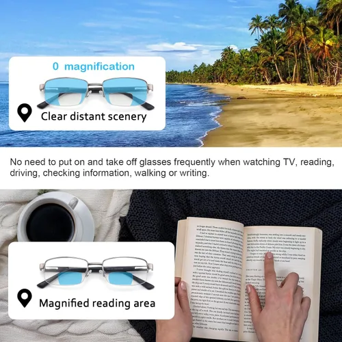 Miniatura 3 de Missfive Paquete de 2 lentes de lectura bifocales premium para hombres con bloqueo de luz azul, lectores de computadora con montura de metal sin