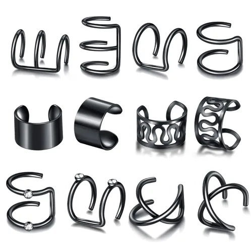 Miniatura 6 de 12 piezas de trenzas de pelo negro, rastas de metal con diamantes de imitación de cristal, clips de trenza no perforantes, para mujeres y hombres